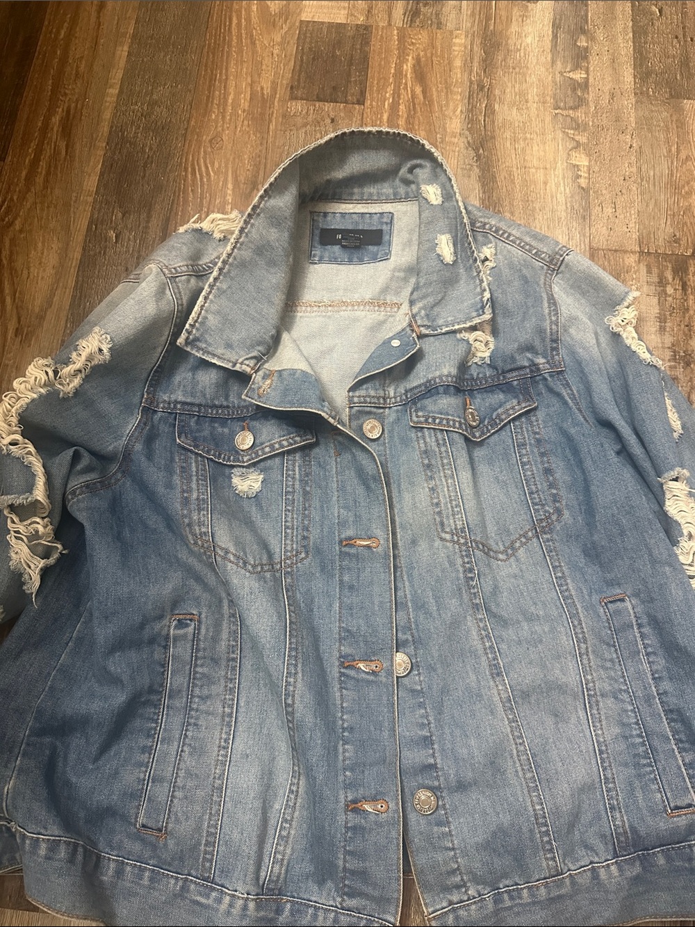 Forever 21 Light Blue Distressed Denim Jacket